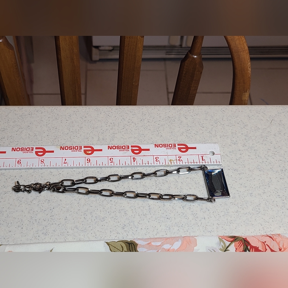 Rectangular Blue Pendant Necklace - image 8